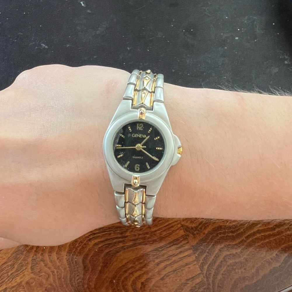 Geneva Women's Black Dial Silver and Gold Watch
